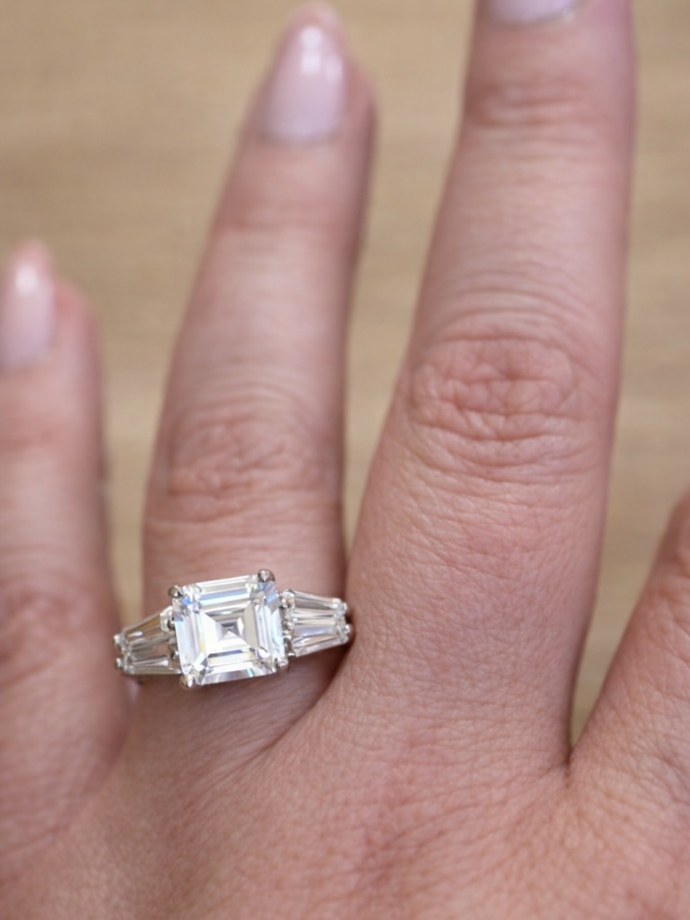 Vintage CZ Engagement Ring | Emerald Cut | Size 8 | Silver Tone Baguette